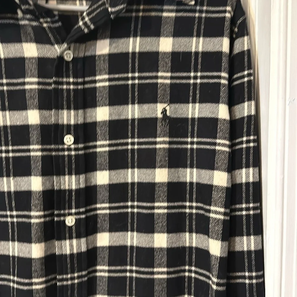 Ralph Lauren Classic Fit Performance Black & White Long Sleeve Flare Shirt Sz L